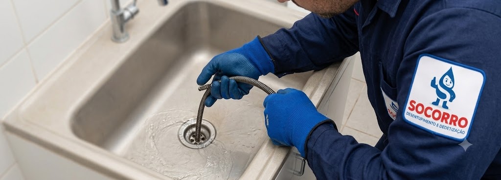 Profissional realizando Desentupimento de Esgoto, Pias, Ralos e Vasos Sanitários em Balneário Barra do Sul